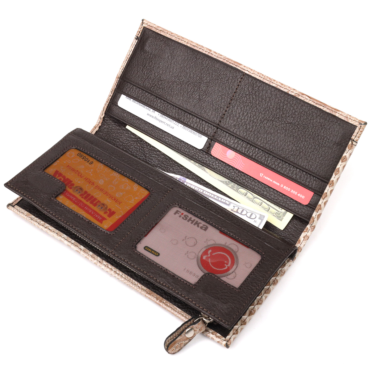 Стильный женский горизонтальный кошелек из натуральной фактурной кожи KARYA Бежевый