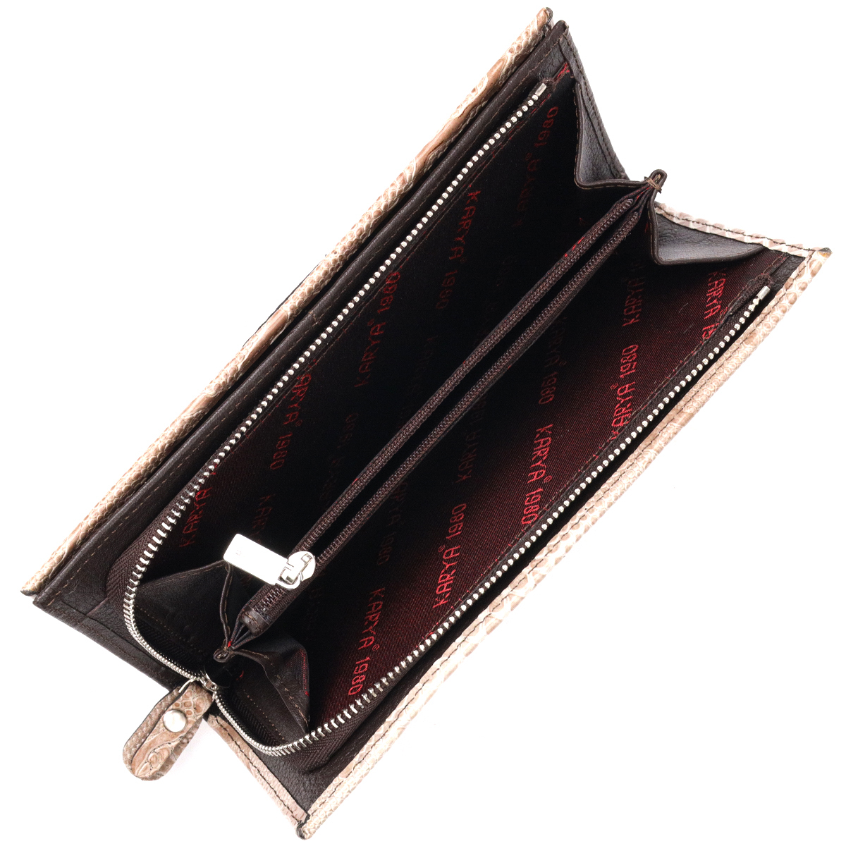 Стильный женский горизонтальный кошелек из натуральной фактурной кожи KARYA Бежевый