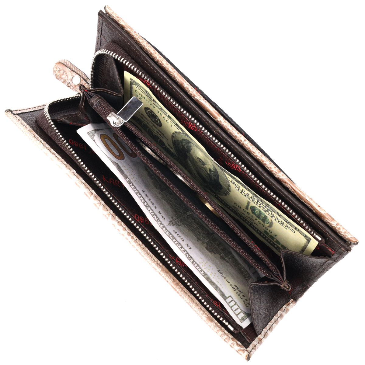 Стильный женский горизонтальный кошелек из натуральной фактурной кожи KARYA Бежевый