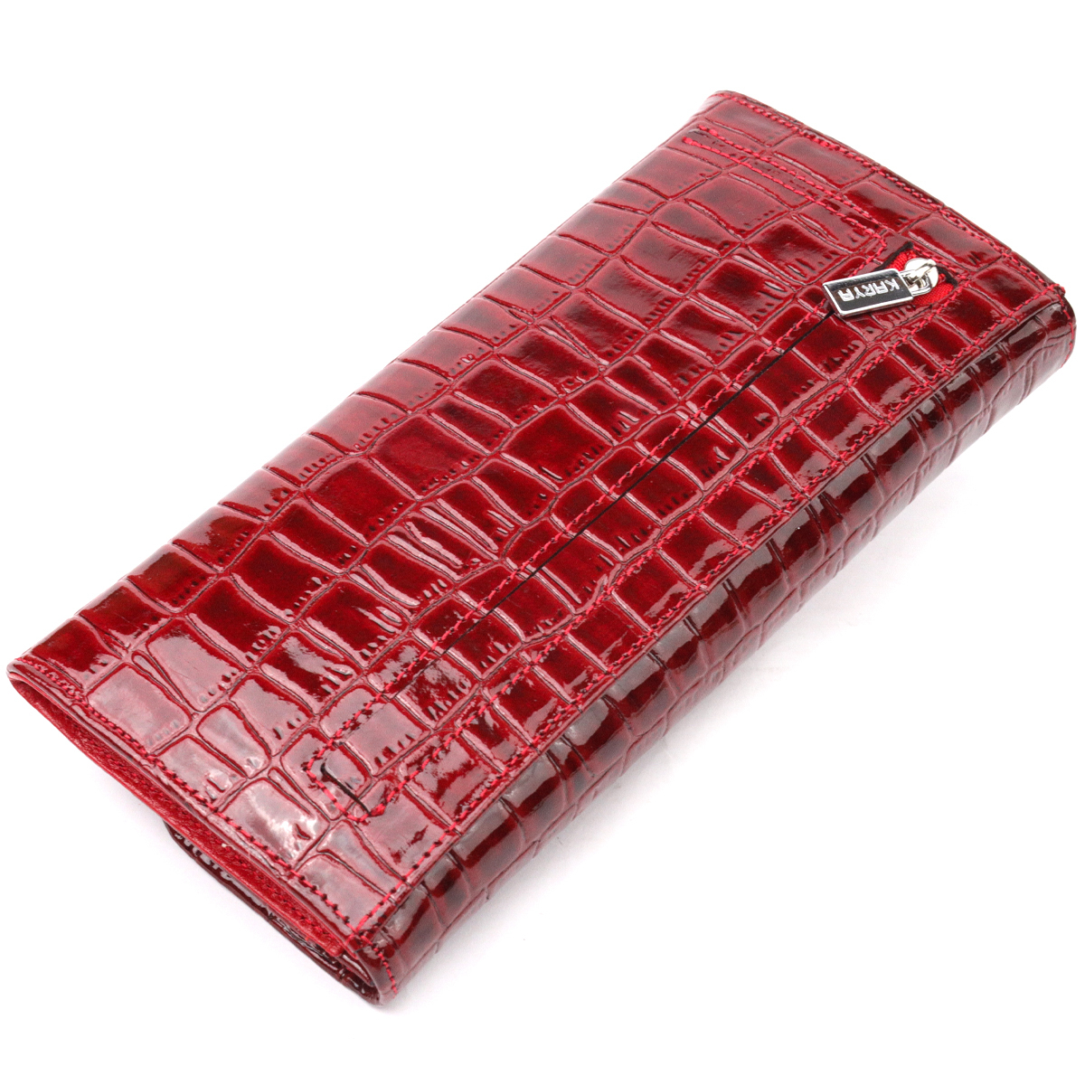 Красивый женский кошелек с клапаном из фактурной кожи под крокодила KARYA Красный