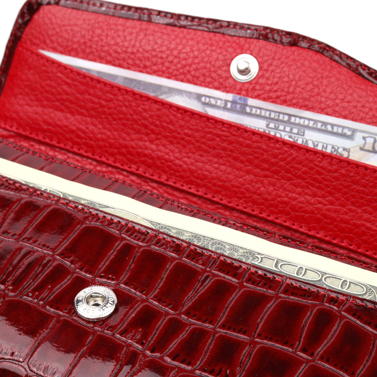 Красивый женский кошелек с клапаном из фактурной кожи под крокодила KARYA Красный
