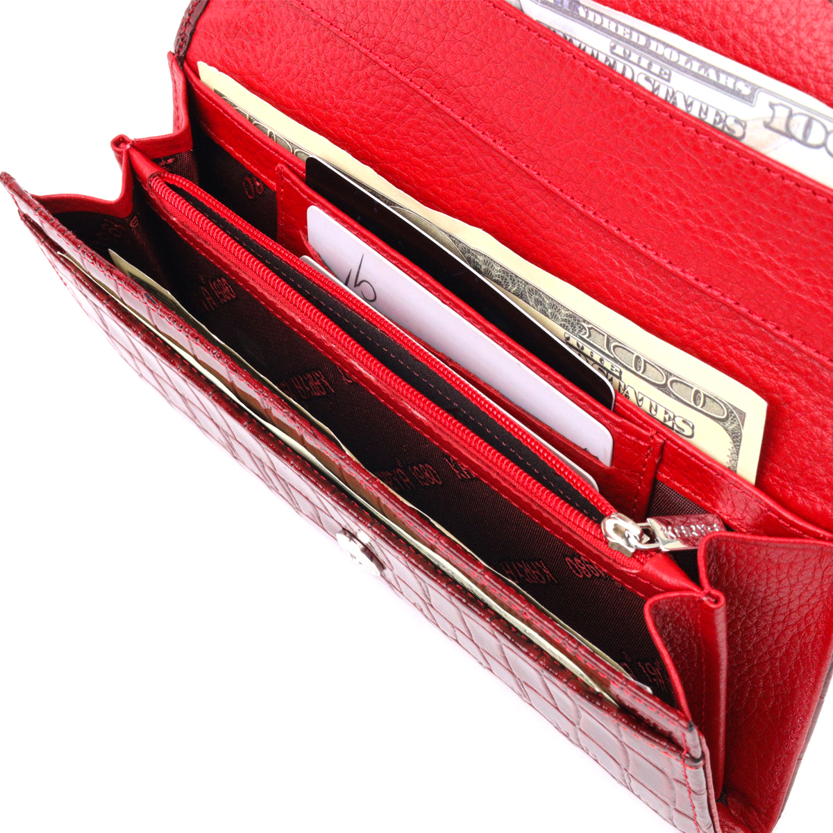 Красивый женский кошелек с клапаном из фактурной кожи под крокодила KARYA Красный