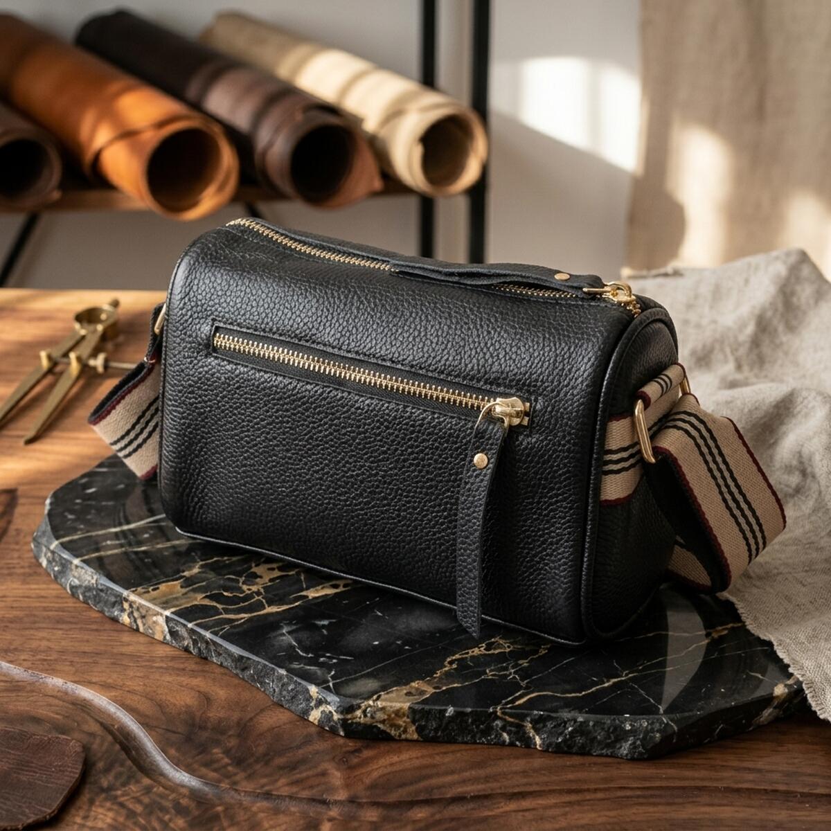 Жіноча сумка з прикрасою із натуральної шкіри Vintage Чорна