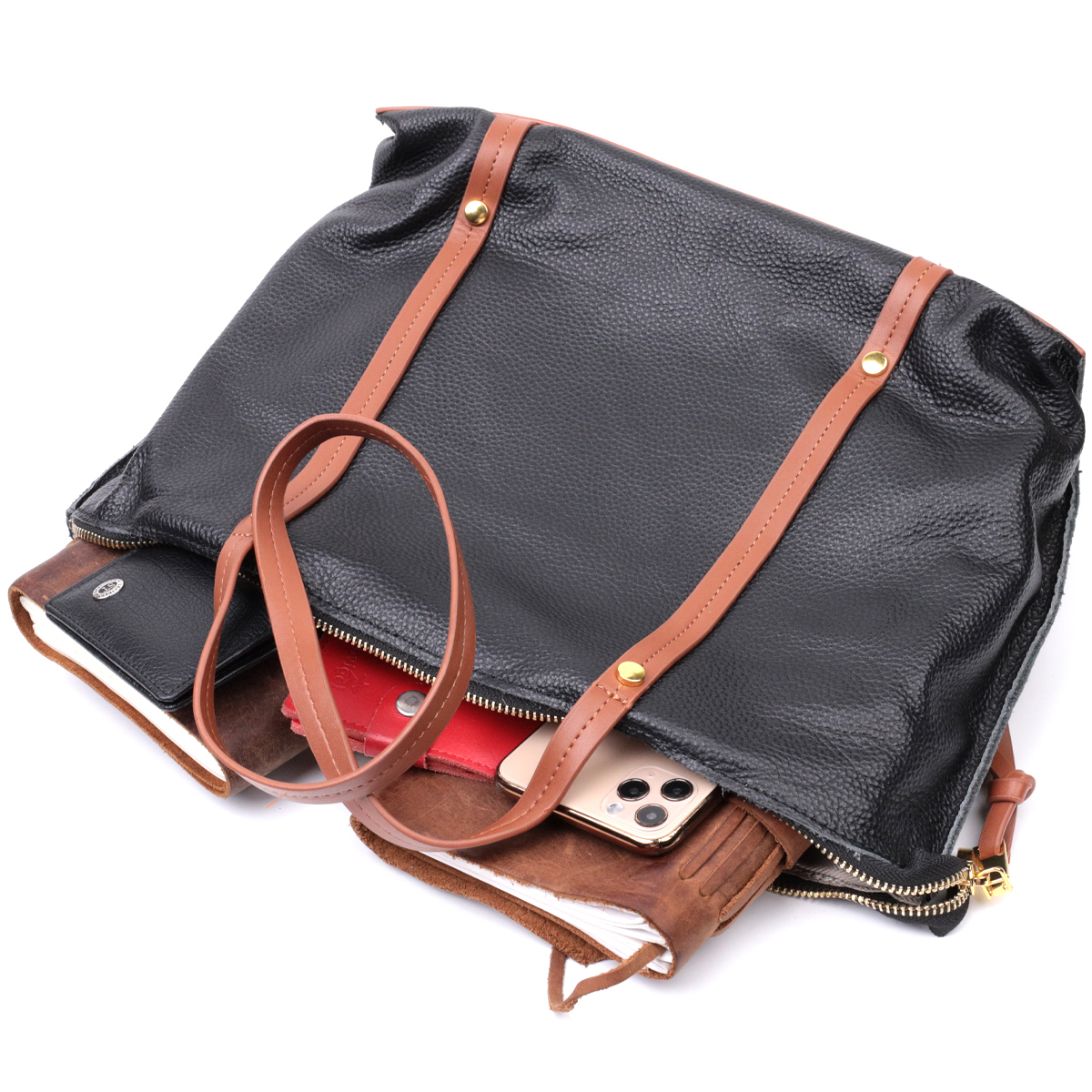 Дивовижна двокольорова сумка жіноча з натуральної шкіри Vintage Чорний