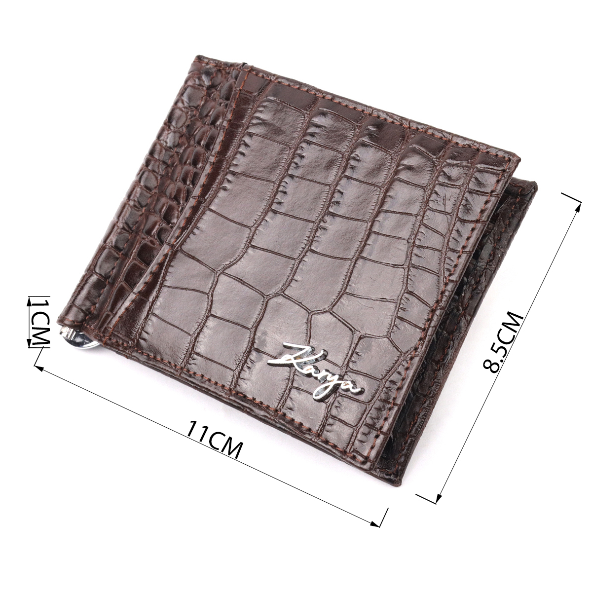 Превосходный мужской зажим из натуральной кожи с тиснением под крокодила KARYA Коричневый