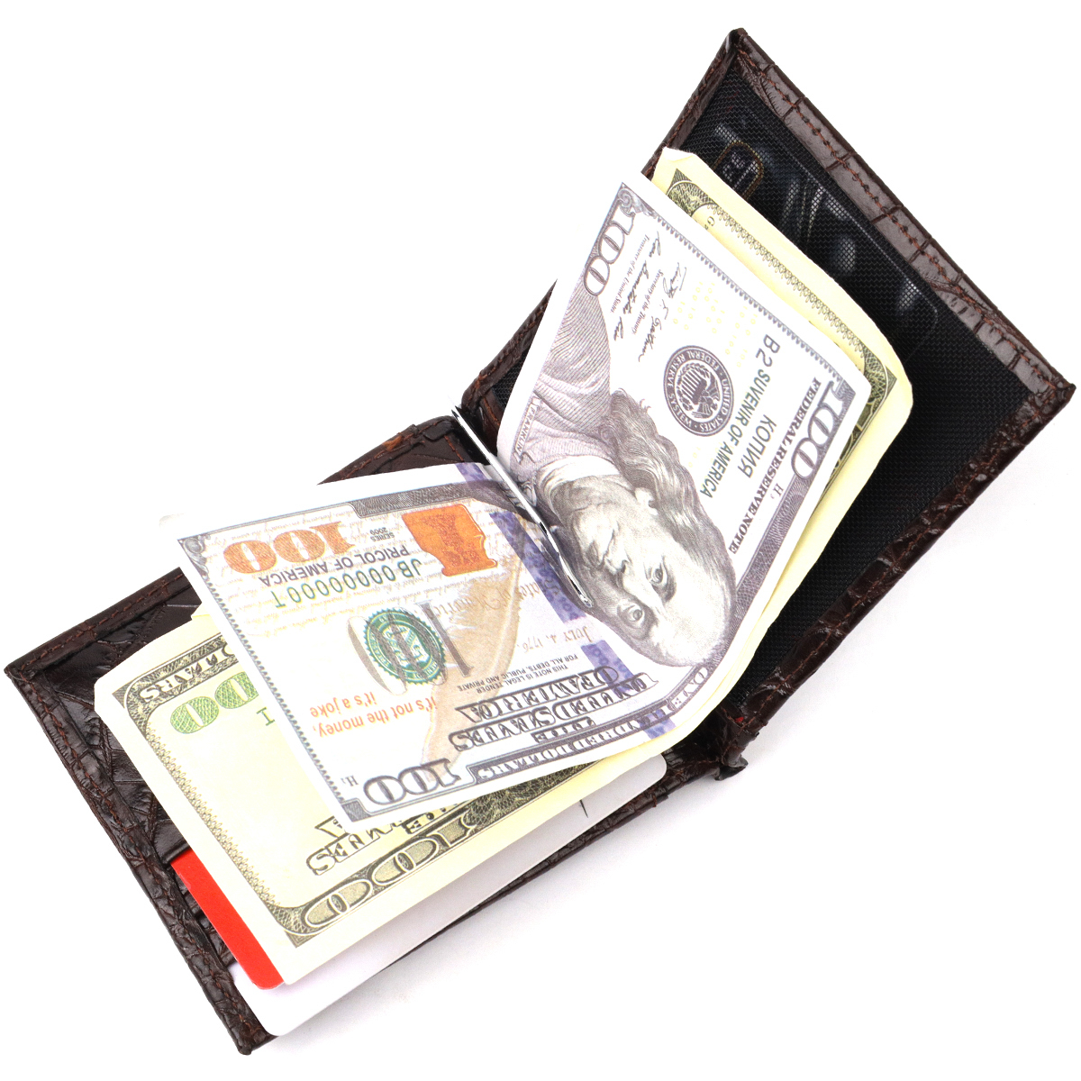 Превосходный мужской зажим из натуральной кожи с тиснением под крокодила KARYA Коричневый