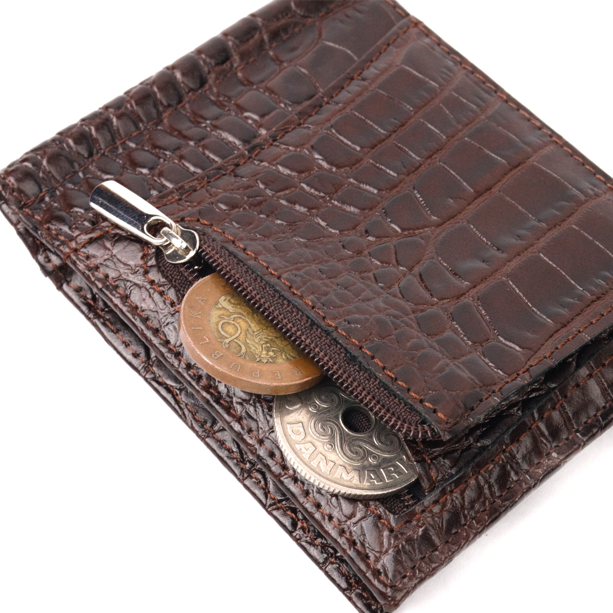 Превосходный мужской зажим из натуральной кожи с тиснением под крокодила KARYA Коричневый