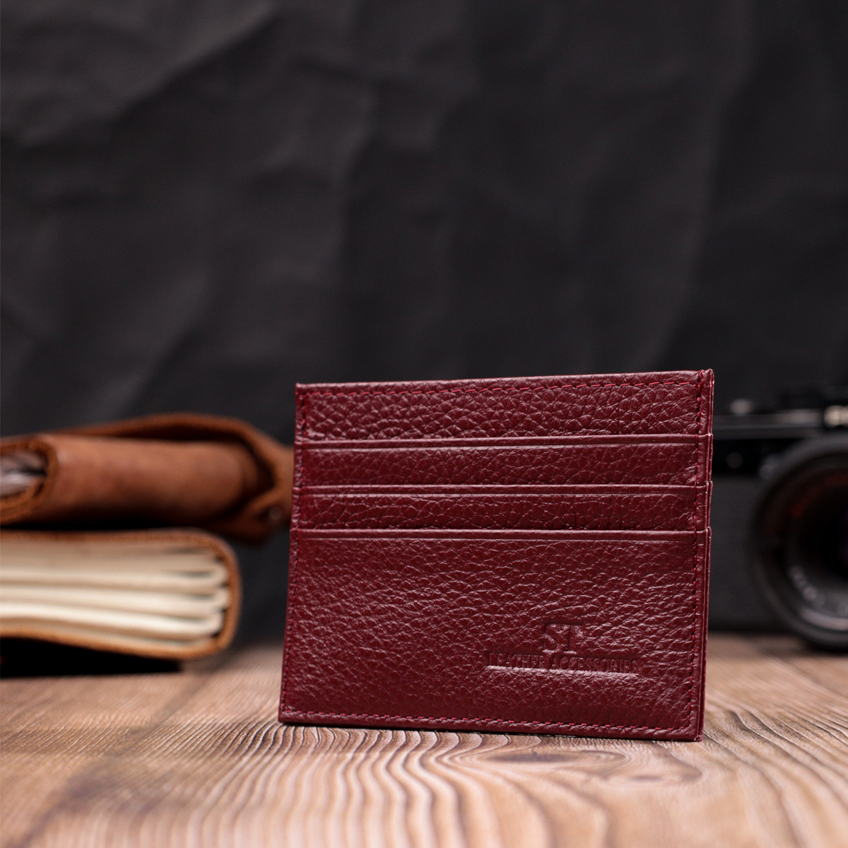 Практичний кард-кейс із натуральної шкіри ST Leather Бордовий