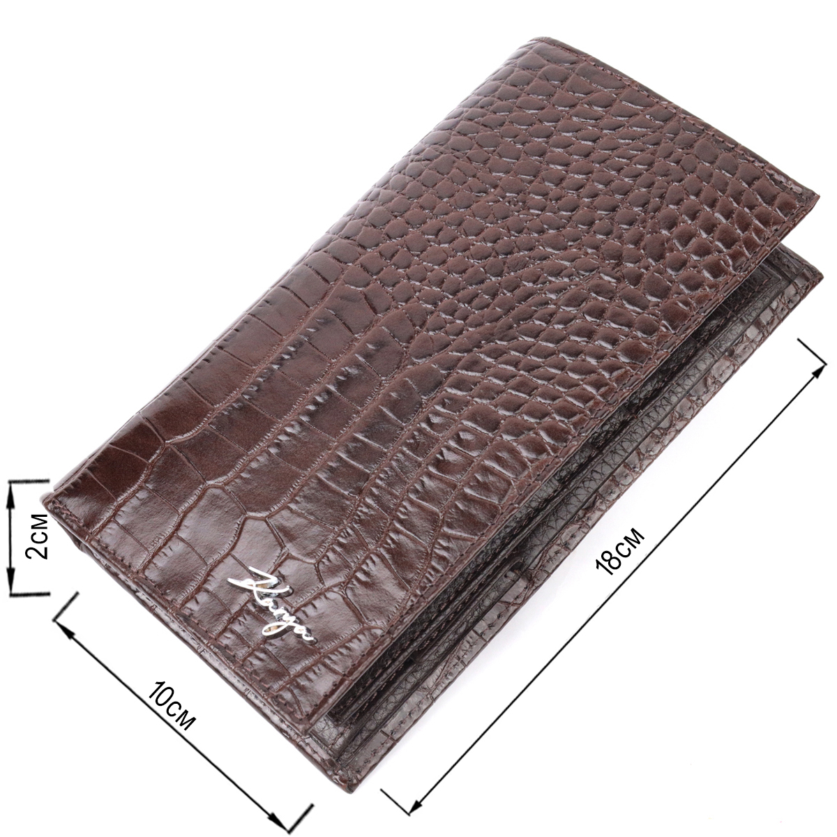 Надежный вертикальный бумажник из натуральной кожи с тиснением под крокодила KARYA Коричневый