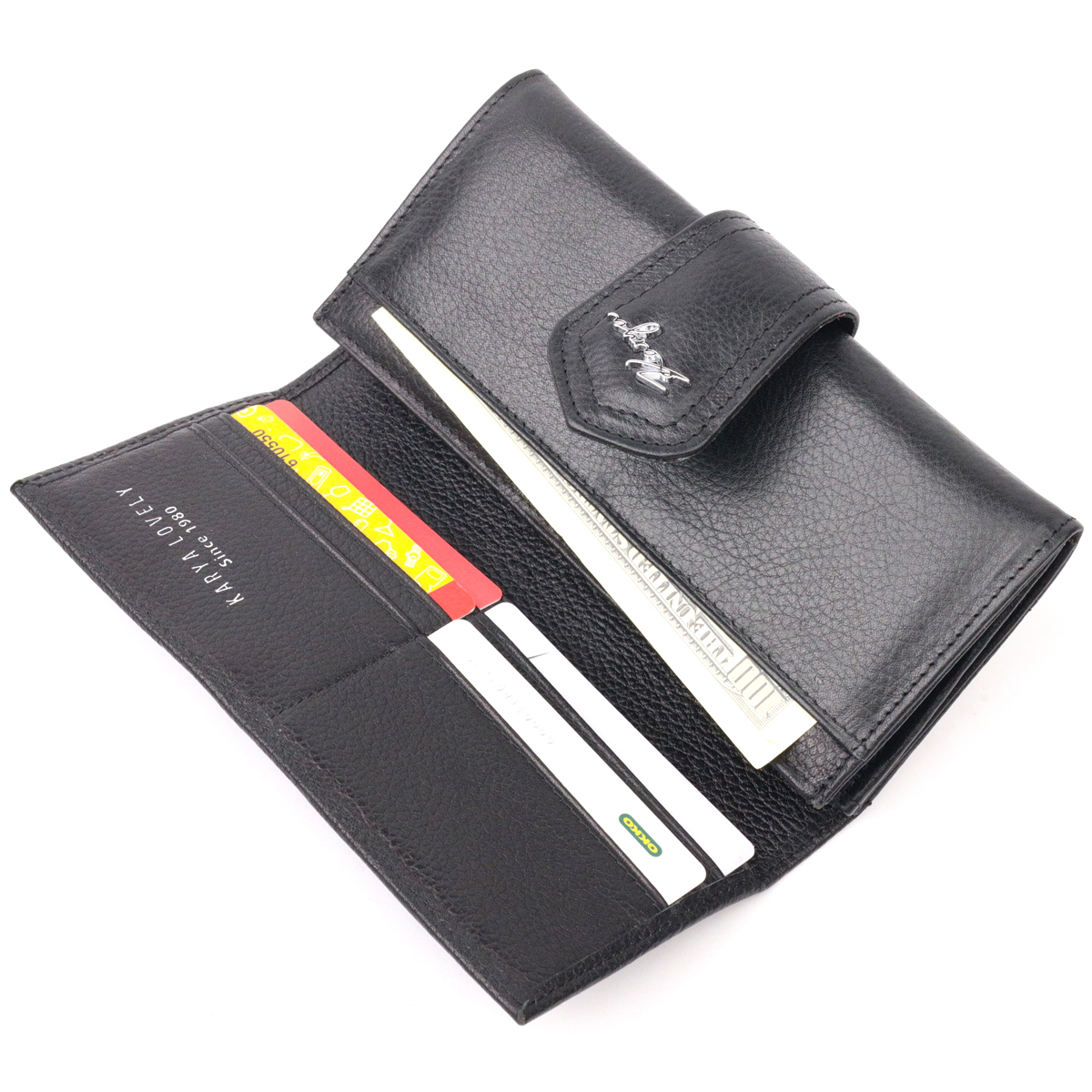 Стильный женский складной кошелек из натуральной кожи KARYA Черный