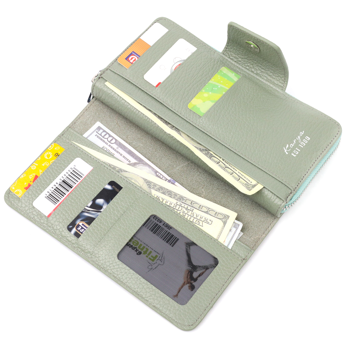 Незвичайний вертикальний жіночий гаманець із натуральної шкіри KARYA Сіро-блакитний