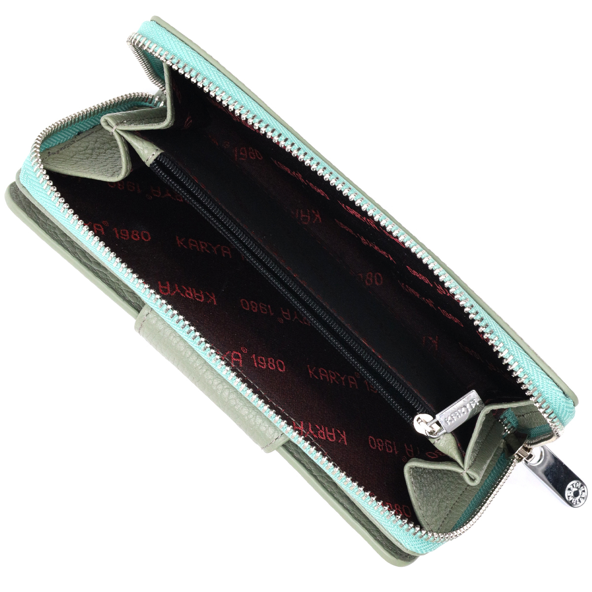 Незвичайний вертикальний жіночий гаманець із натуральної шкіри KARYA Сіро-блакитний