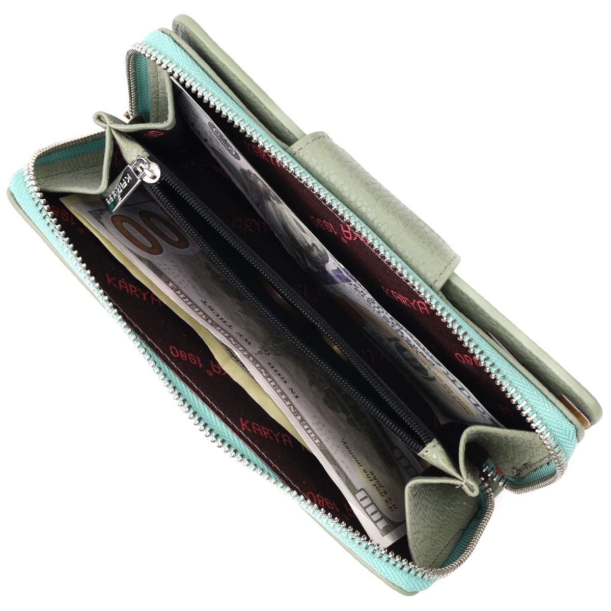 Незвичайний вертикальний жіночий гаманець із натуральної шкіри KARYA Сіро-блакитний