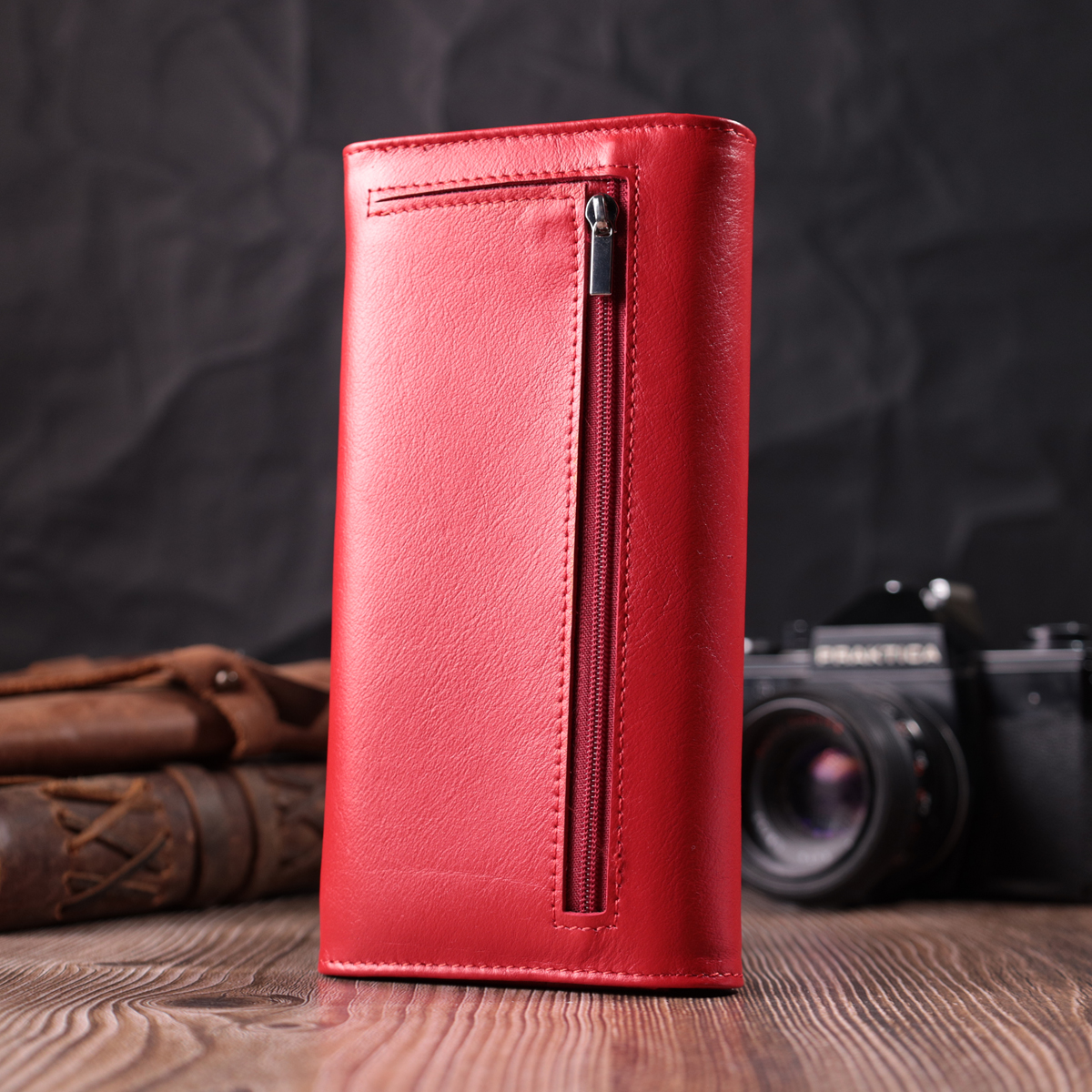 Жіночий гаманець з геометричним клапаном з натуральної шкіри ST Leather Червоний