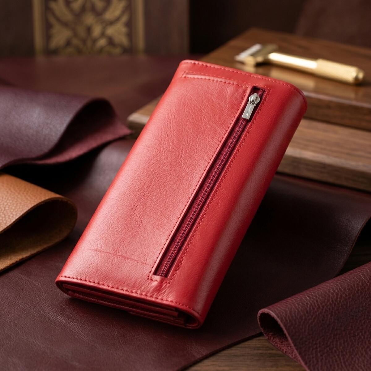 Жіночий гаманець з геометричним клапаном з натуральної шкіри ST Leather Червоний