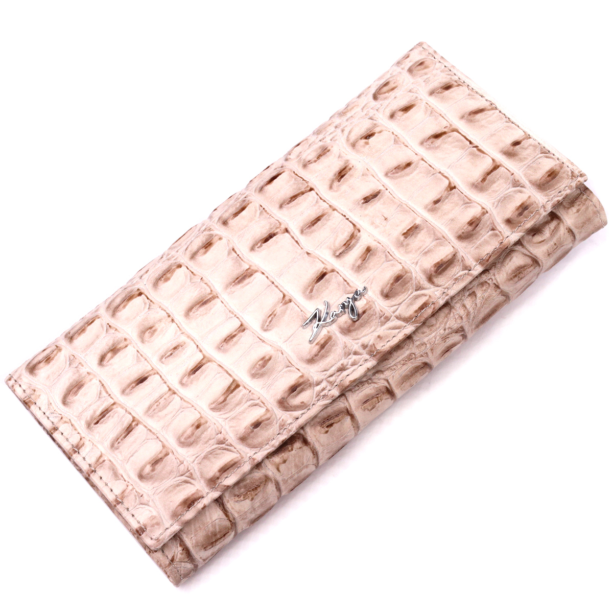 Жіночий гаманець з натуральної шкіри з тисненням під крокодила KARYA Бежевий