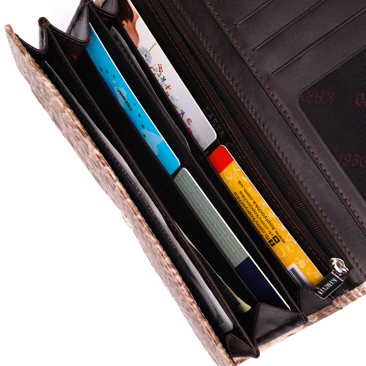 Жіночий гаманець з натуральної шкіри з тисненням під крокодила KARYA Бежевий