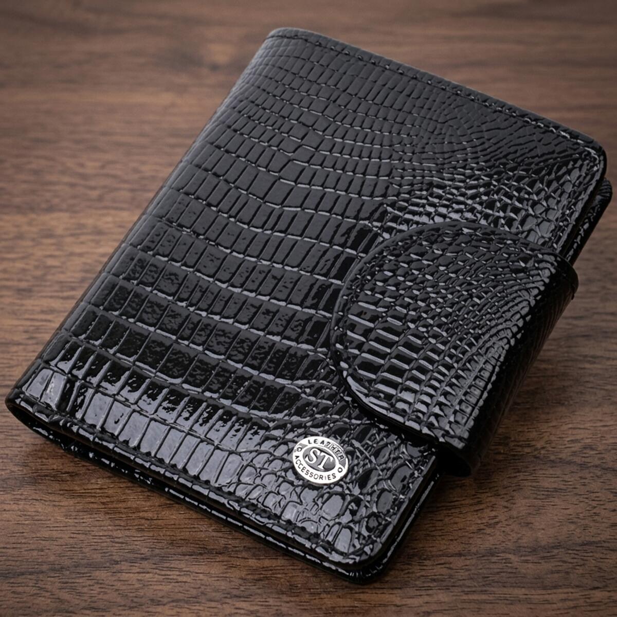 Гаманець для жінок середнього розміру з натуральної шкіри ST Leather Чорний