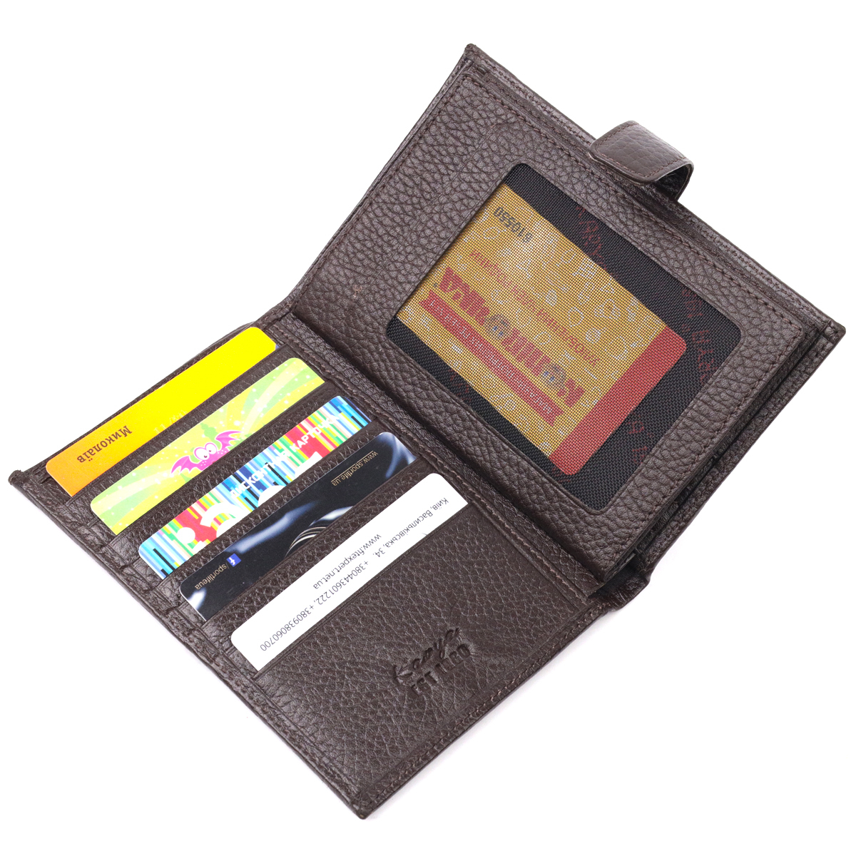 Вертикальное мужское портмоне с хлястиком из натуральной кожи KARYA Коричневый