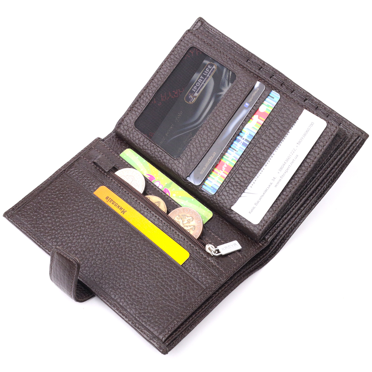 Вертикальное мужское портмоне с хлястиком из натуральной кожи KARYA Коричневый