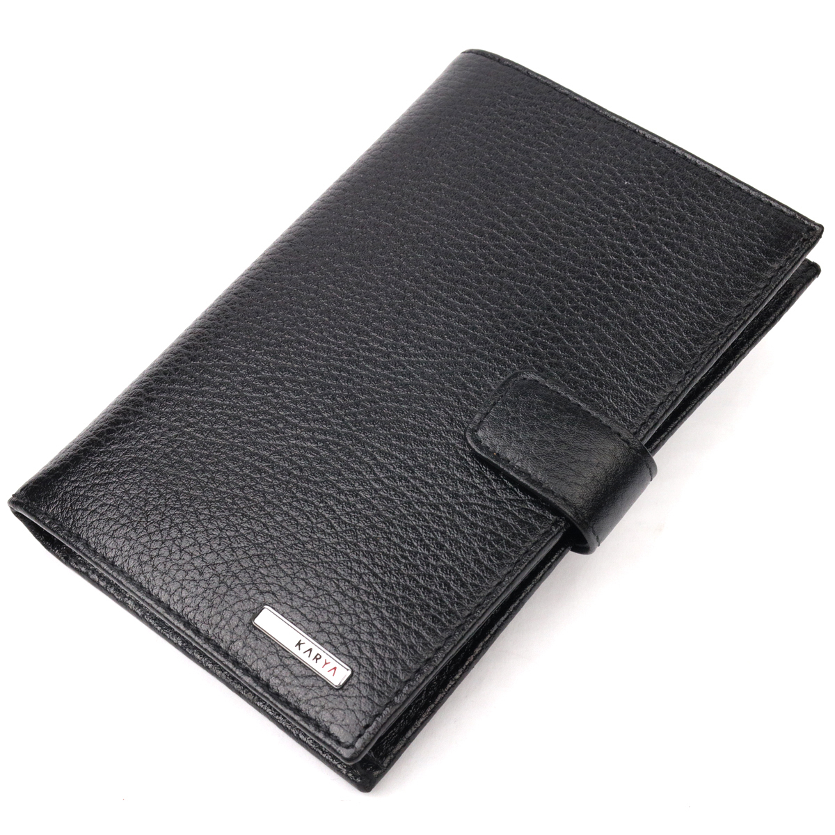 Вертикальний чоловічий портмоне з хлястиком з натуральної шкіри KARYA Чорний