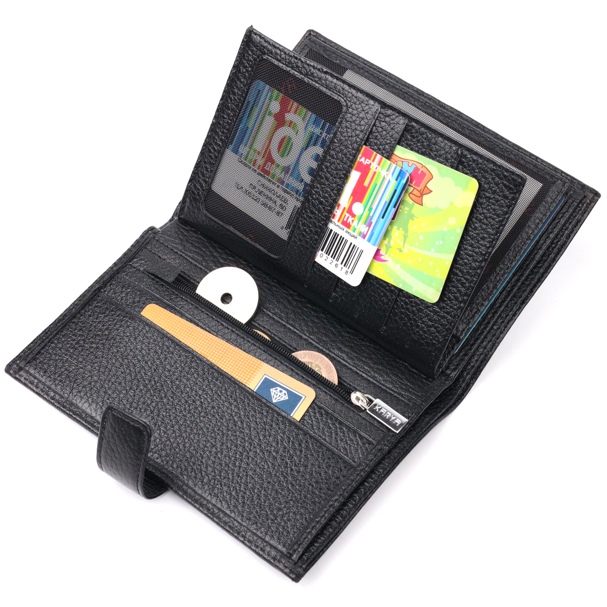 Вертикальний чоловічий портмоне з хлястиком з натуральної шкіри KARYA Чорний