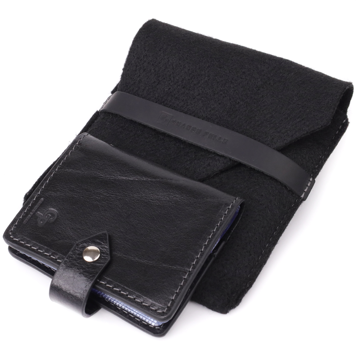Візитниця унісекс з натуральної гладкої шкіри GRANDE PELLE Чорна