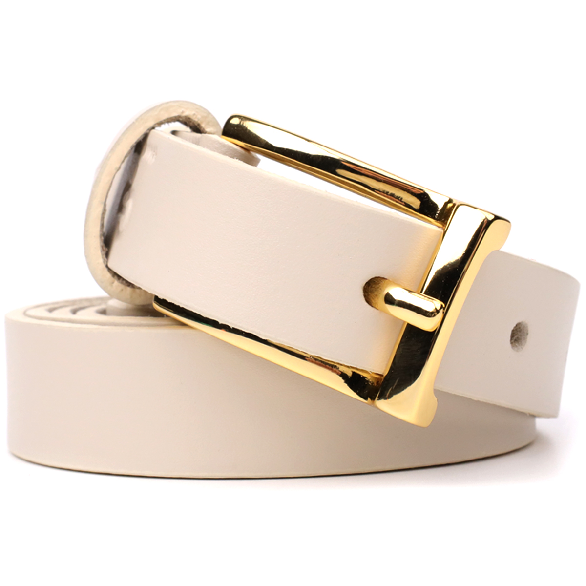 Красивий тонкий шкіряний ремінь для жінок GRANDE PELLE Молочний