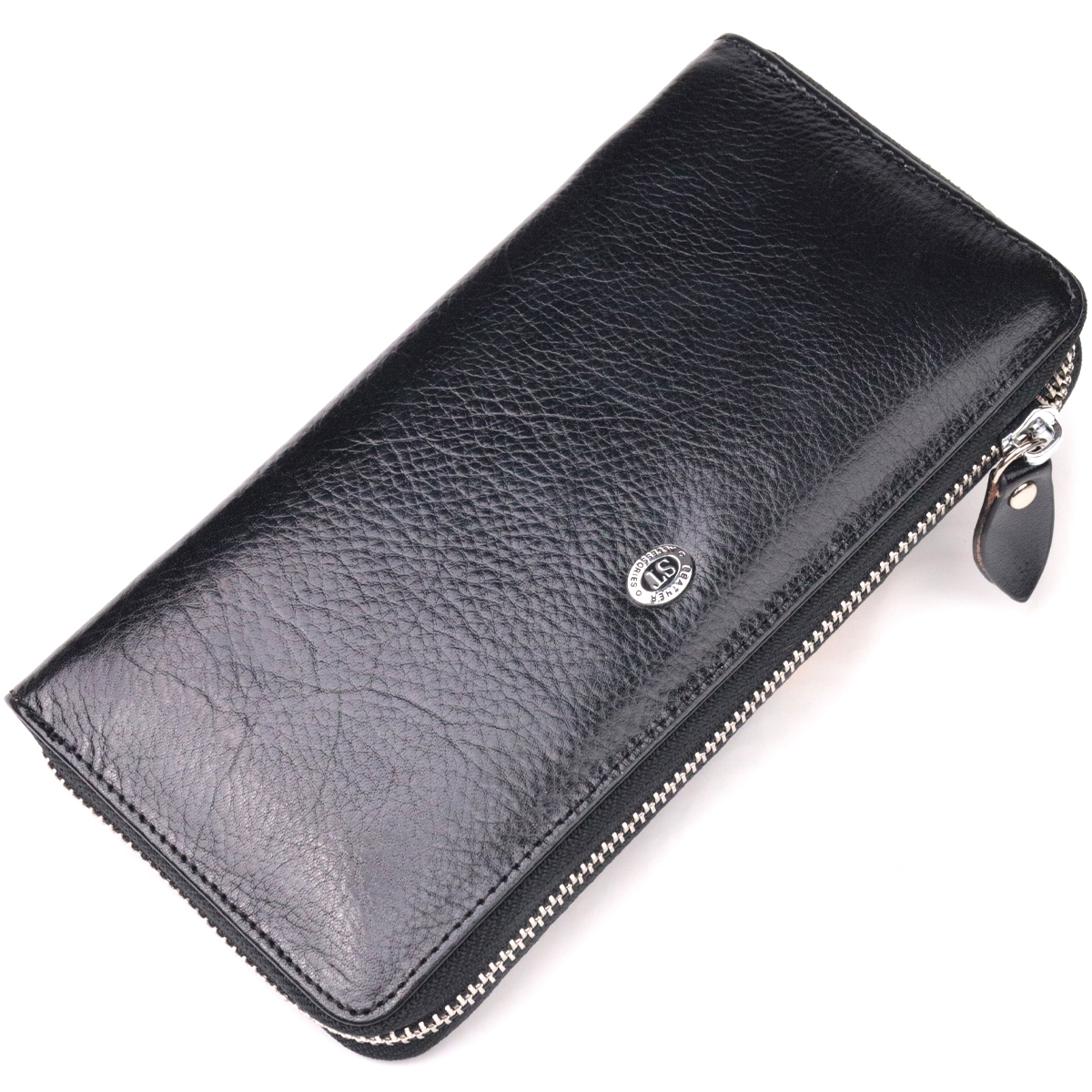 Кошелек мужской из натуральной гладкой кожи на молнии ST Leather Черный