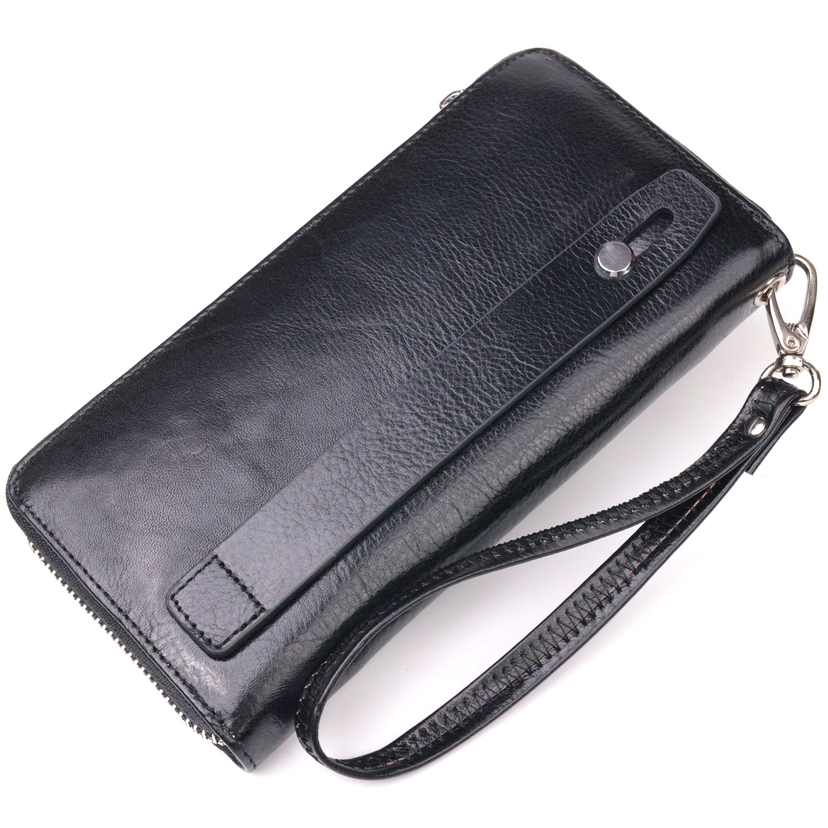 Кошелек мужской из натуральной гладкой кожи на молнии ST Leather Черный