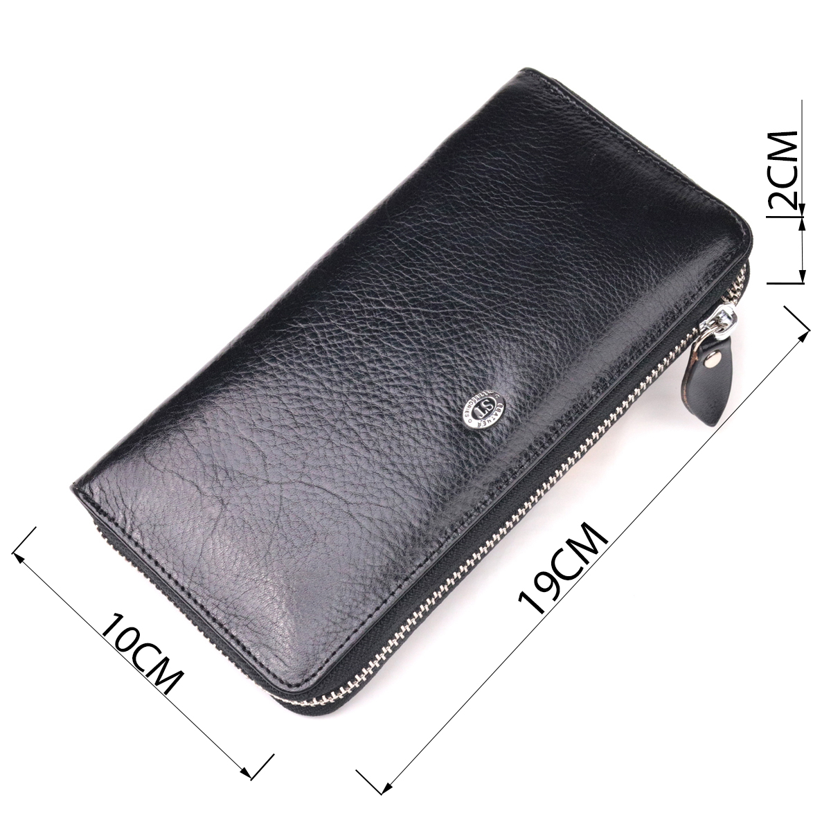 Кошелек мужской из натуральной гладкой кожи на молнии ST Leather Черный