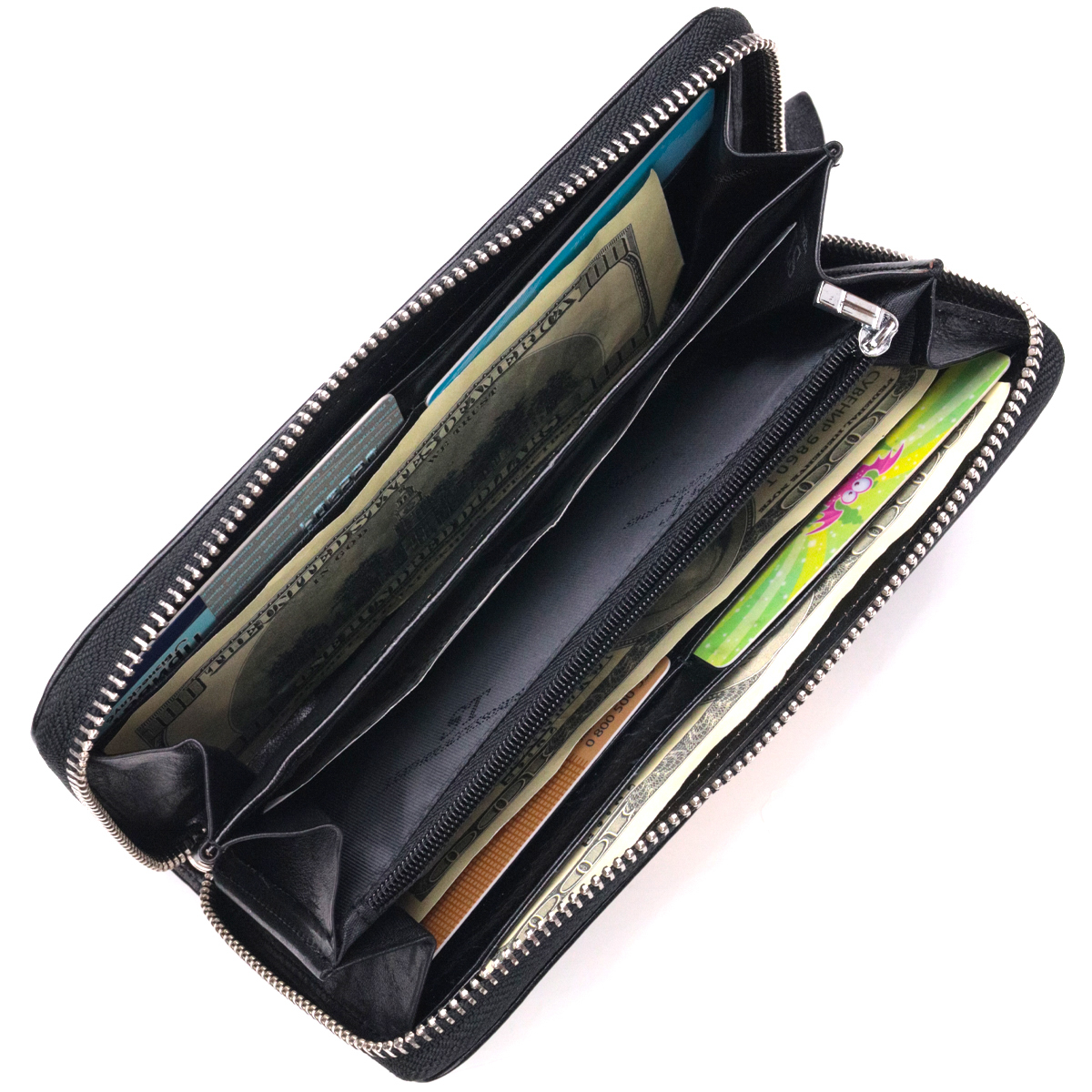 Кошелек мужской из натуральной гладкой кожи на молнии ST Leather Черный