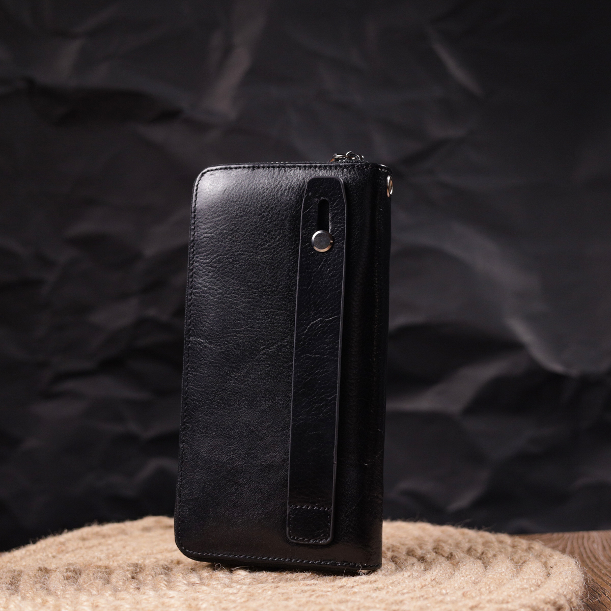 Кошелек мужской из натуральной гладкой кожи на молнии ST Leather Черный