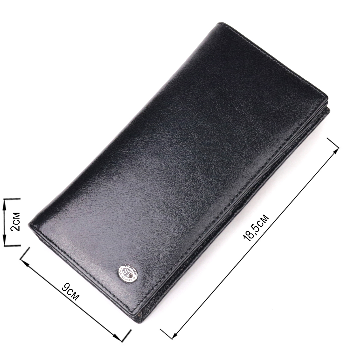 Надежный мужской бумажник из натуральной гладкой кожи в два сложения ST Leather Черный