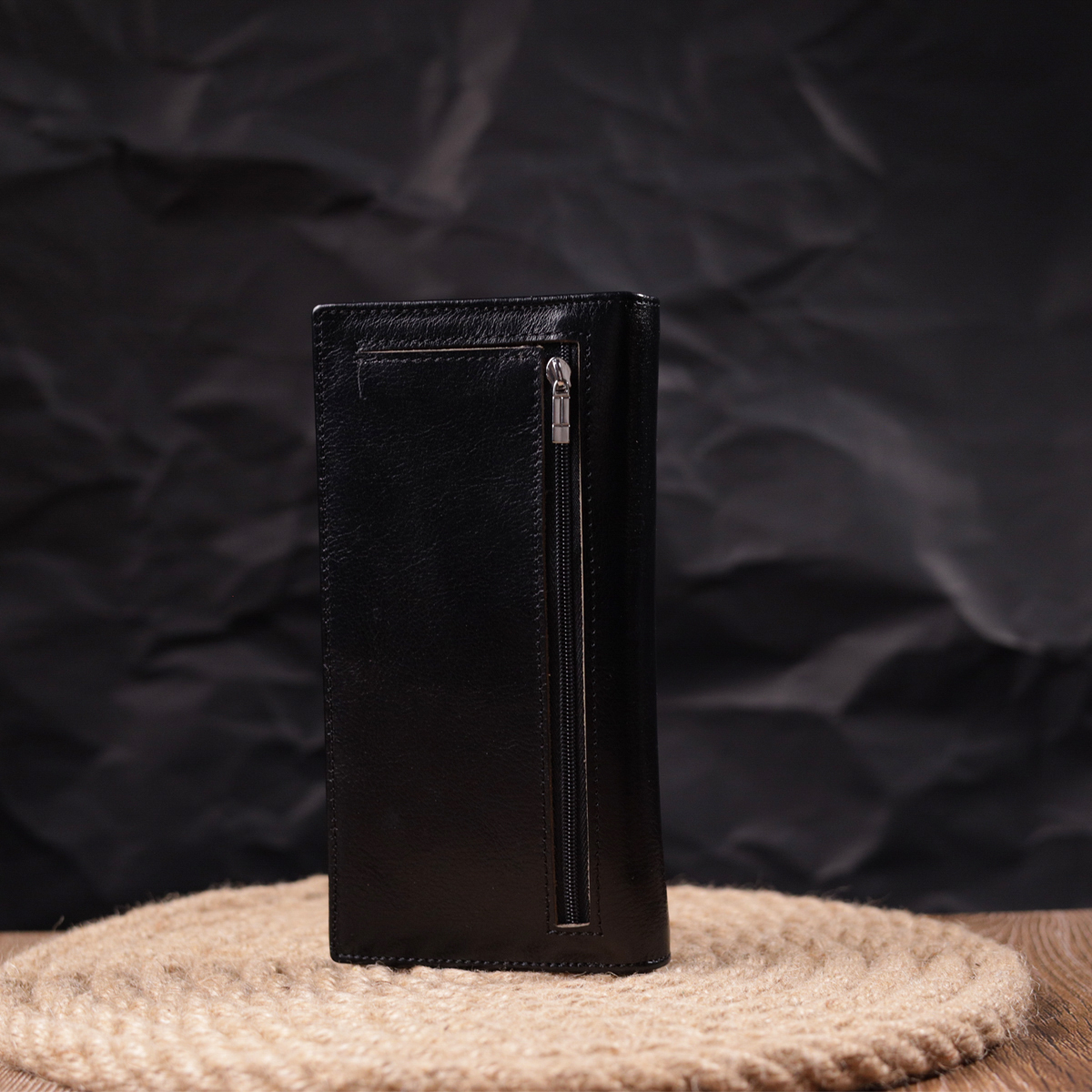 Надежный мужской бумажник из натуральной гладкой кожи в два сложения ST Leather Черный