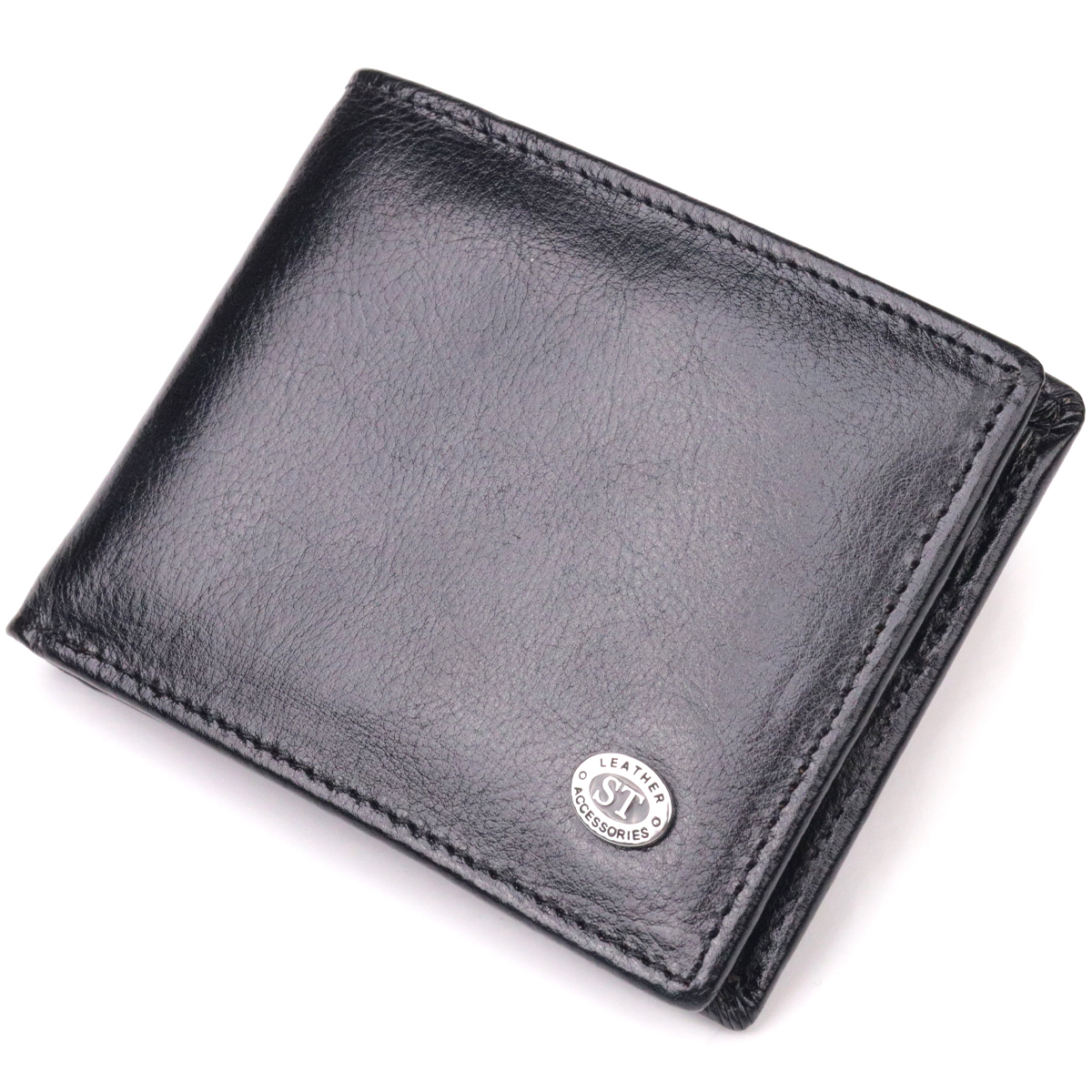 Компактний затиск для грошей із натуральної гладкої шкіри ST Leather Чорний
