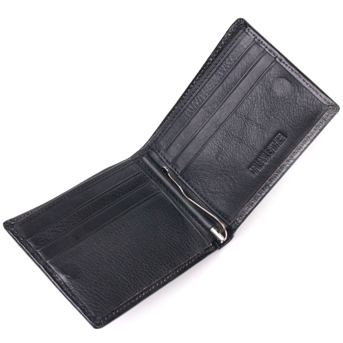 Компактний затиск для грошей із натуральної гладкої шкіри ST Leather Чорний