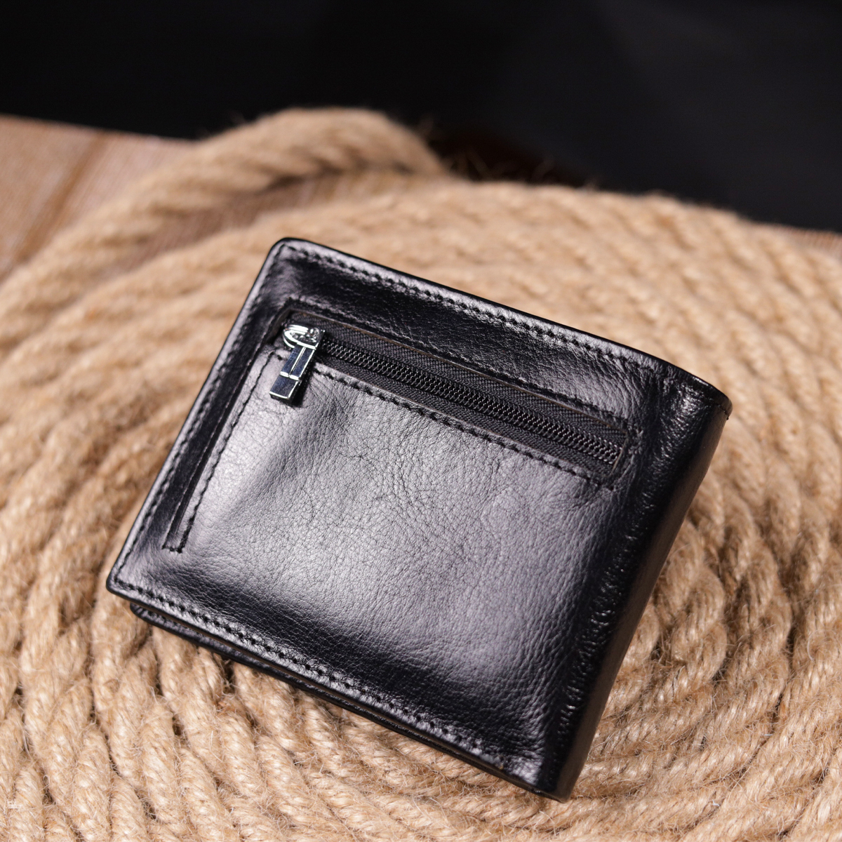 Компактний затиск для грошей із натуральної гладкої шкіри ST Leather Чорний
