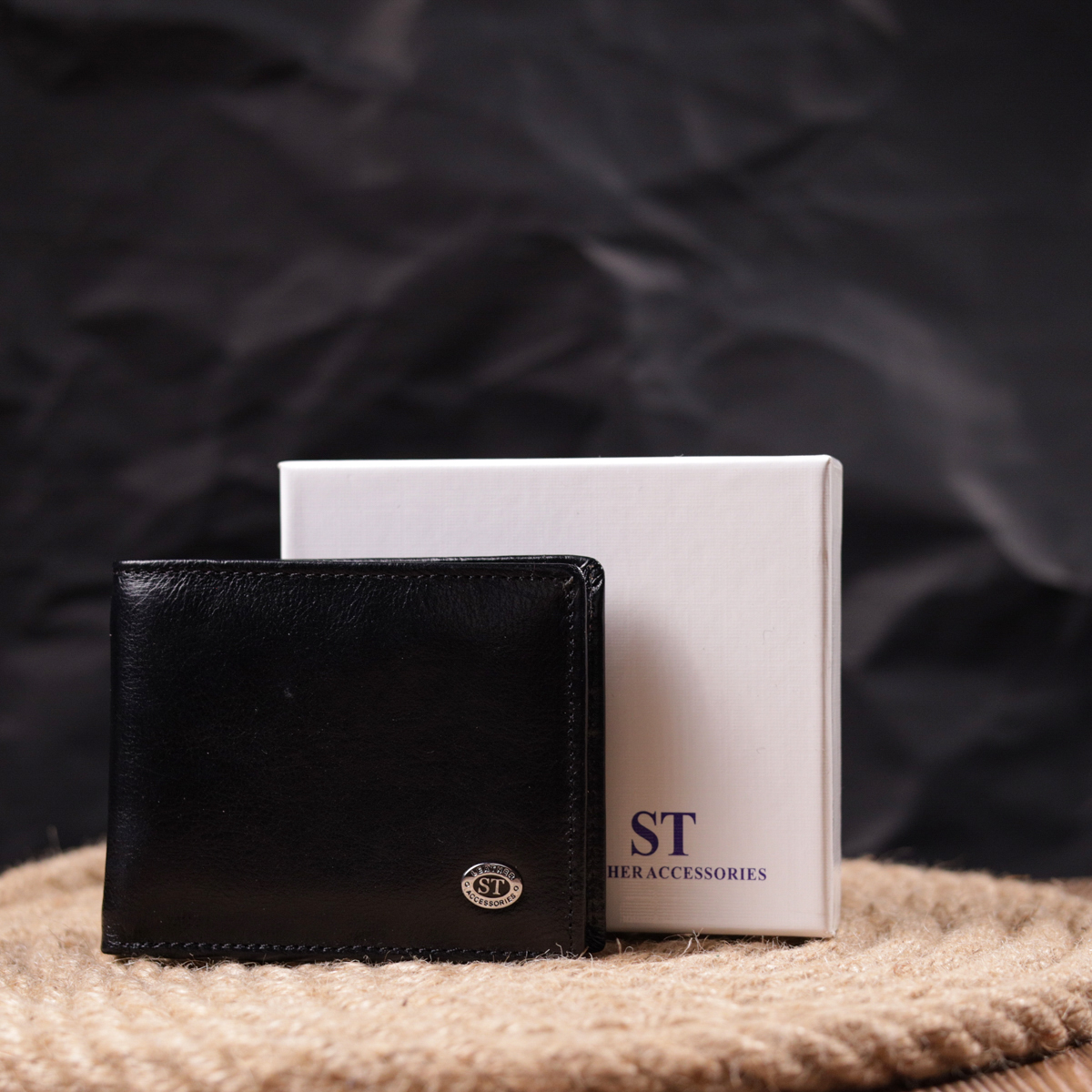 Компактний затиск для грошей із натуральної гладкої шкіри ST Leather Чорний
