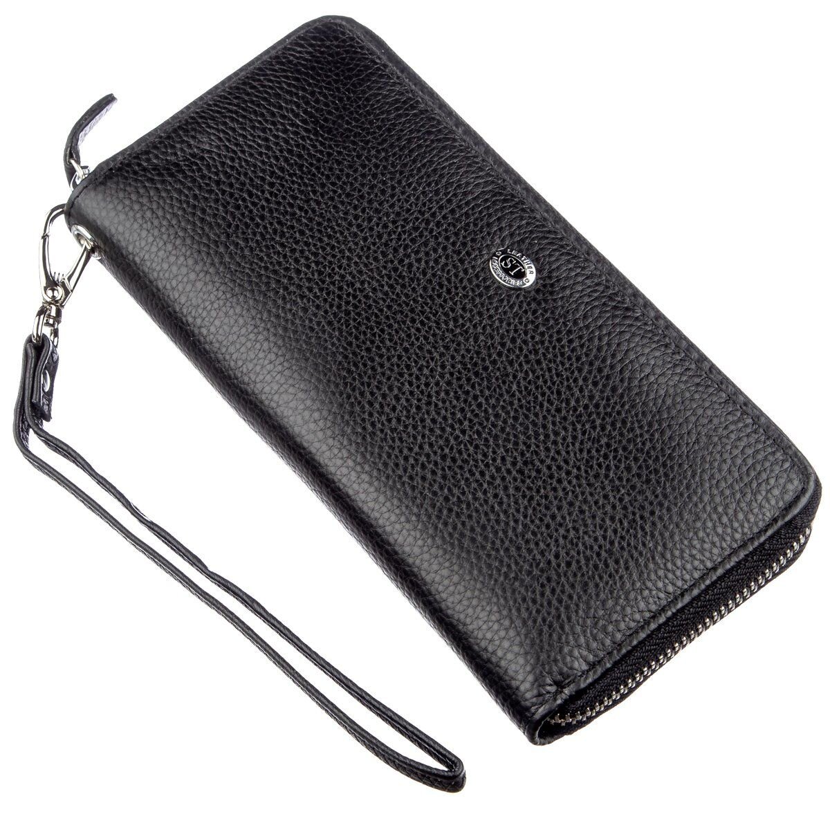 Шкіряний жіночий клатч на блискавки ST Leather Чорний