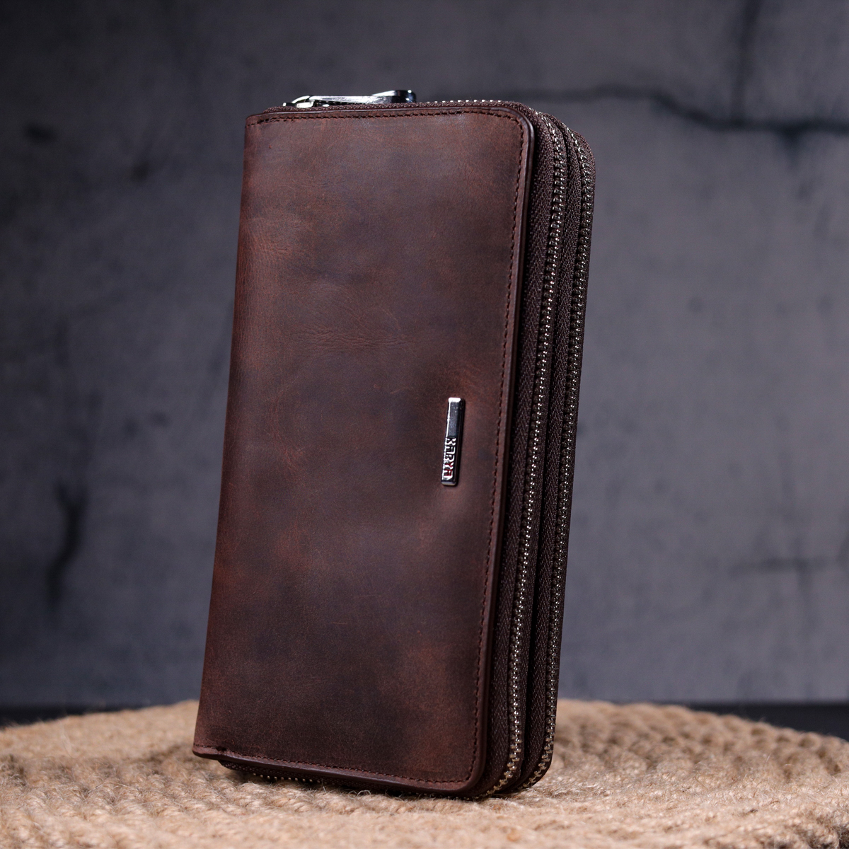 Чудовий чоловічий клатч із вінтажної натуральної шкіри KARYA Коричневий