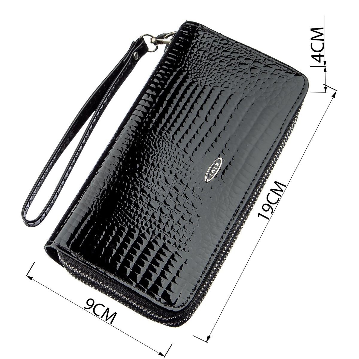 Гаманець жіночий з екокожі на дві блискавки лаковий KIVI Хамелеон Чорний