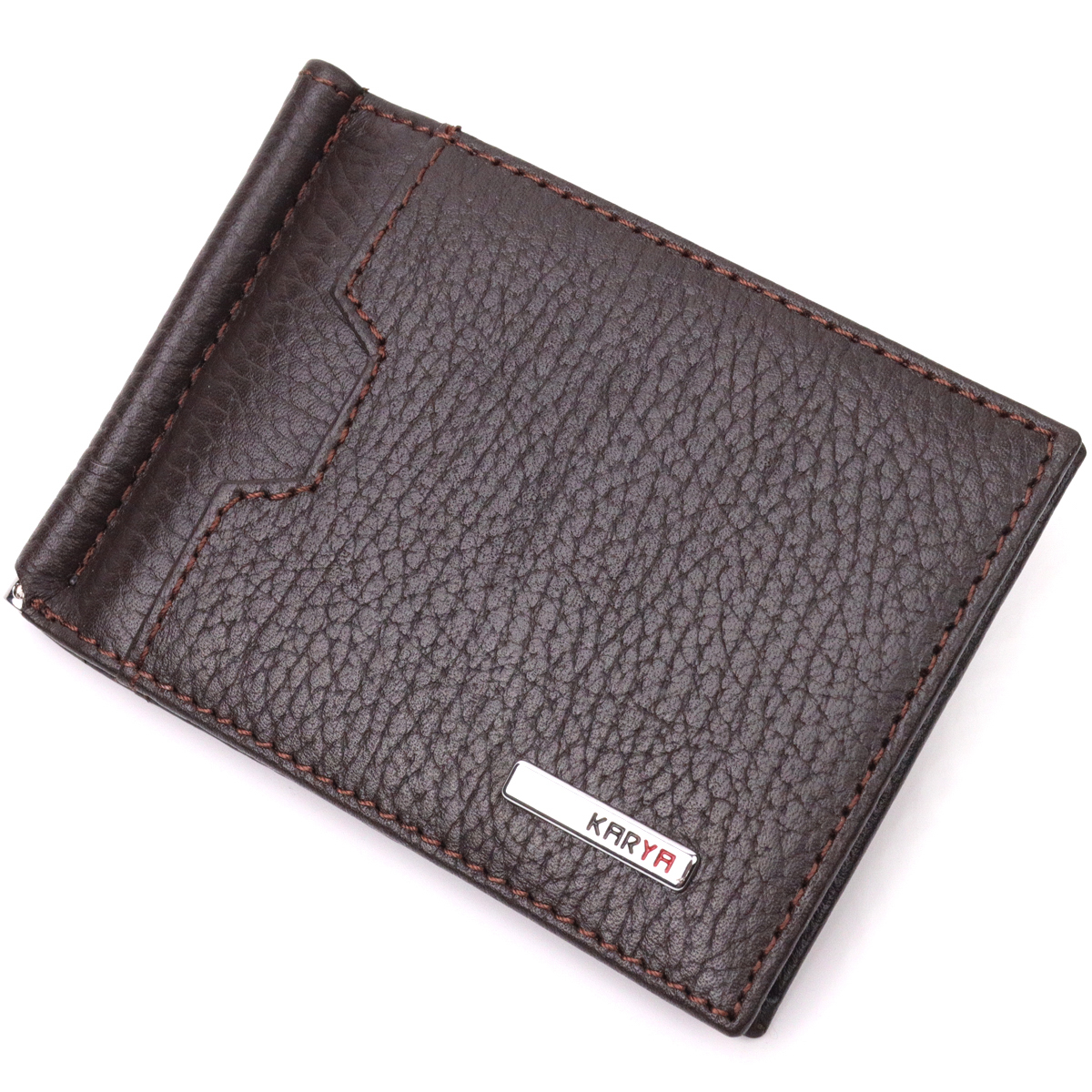 Отличный зажим для денег из натуральной кожи KARYA Коричневый