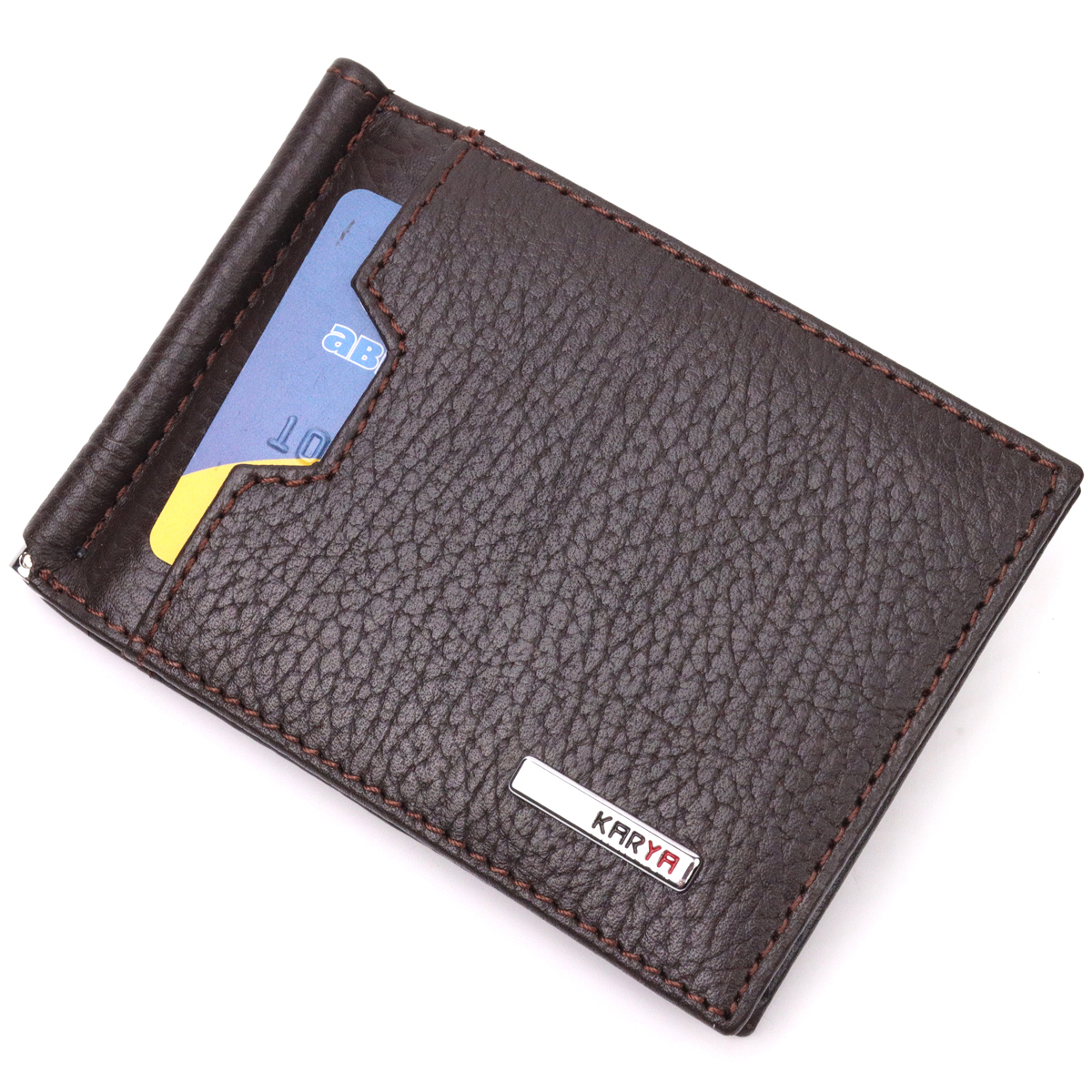 Отличный зажим для денег из натуральной кожи KARYA Коричневый