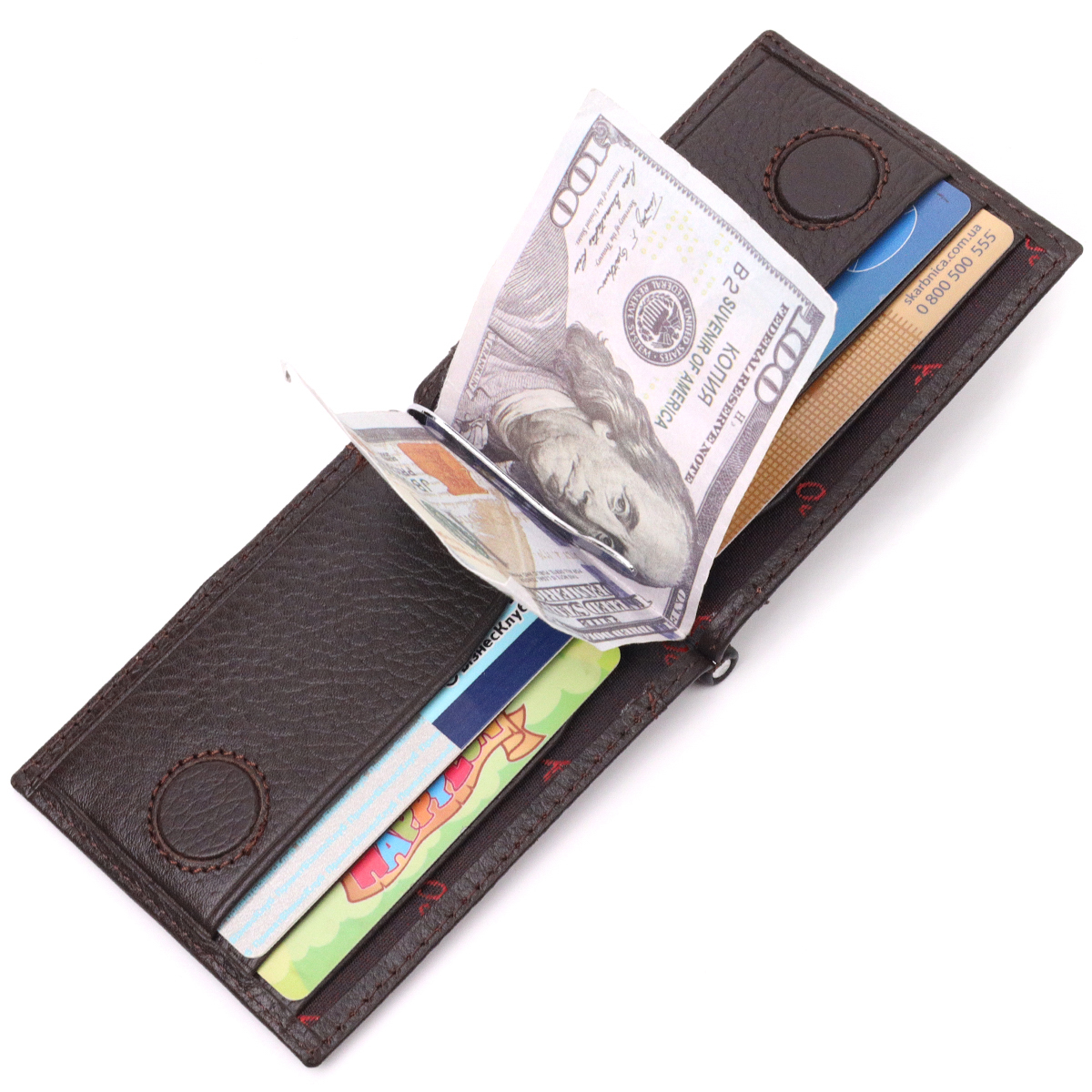 Отличный зажим для денег из натуральной кожи KARYA Коричневый