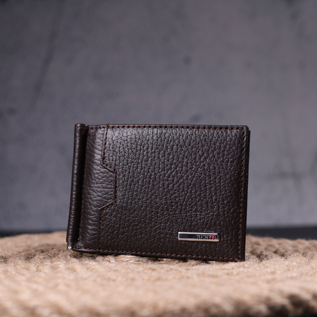 Отличный зажим для денег из натуральной кожи KARYA Коричневый