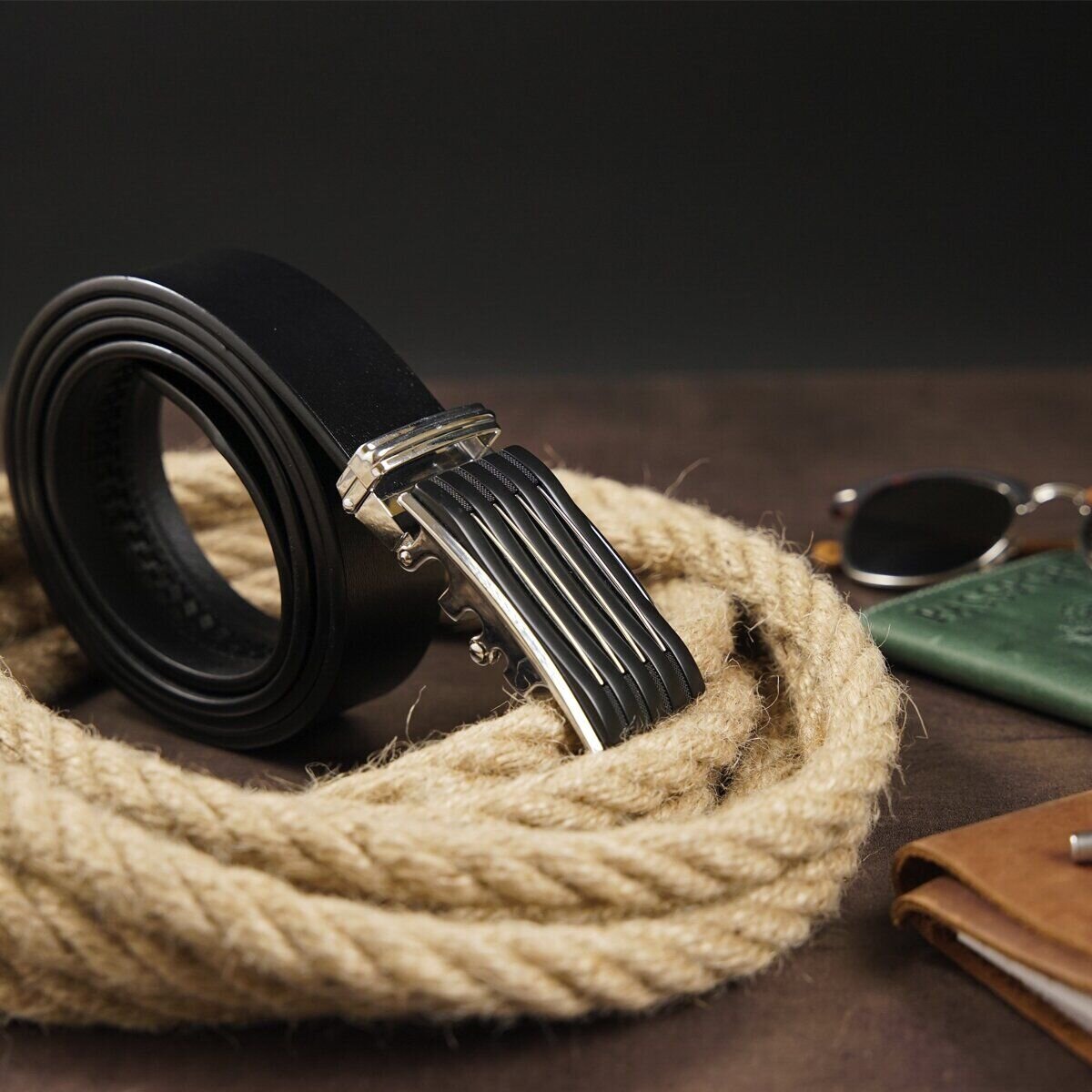 Ремінь чоловічий з автоматичною пряжкою смужка Vintage Чорний