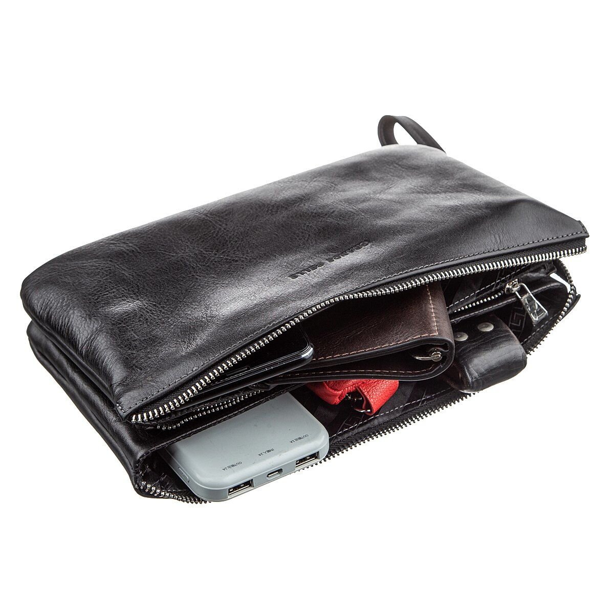 Барсетка чоловіча GRANDE PELLE з гладкої шкіри Чорна