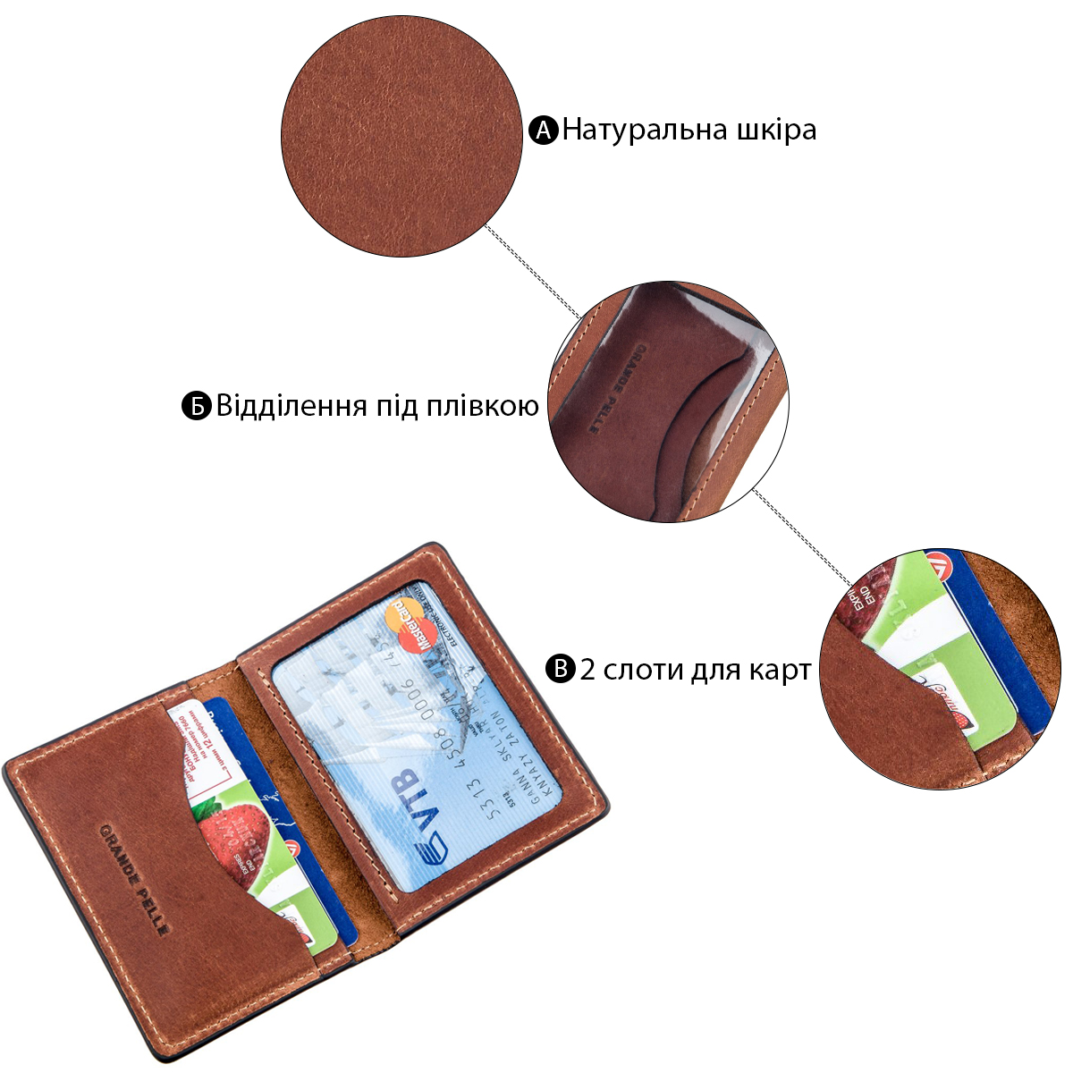 Обкладинка для водійських прав гладка шкіра GRANDE PELLE Коричнева