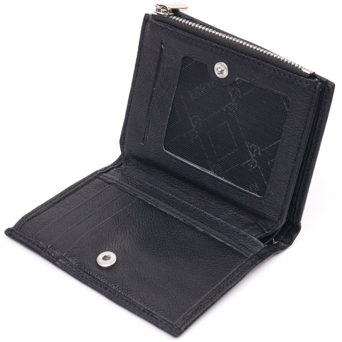 Вместительный вертикальный небольшой кожаный кошелек KARYA Черный